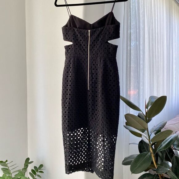 NICHOLAS Eyelet Lace Cut Out Black Midi Dress, Size 4 - Picture 7 of 11